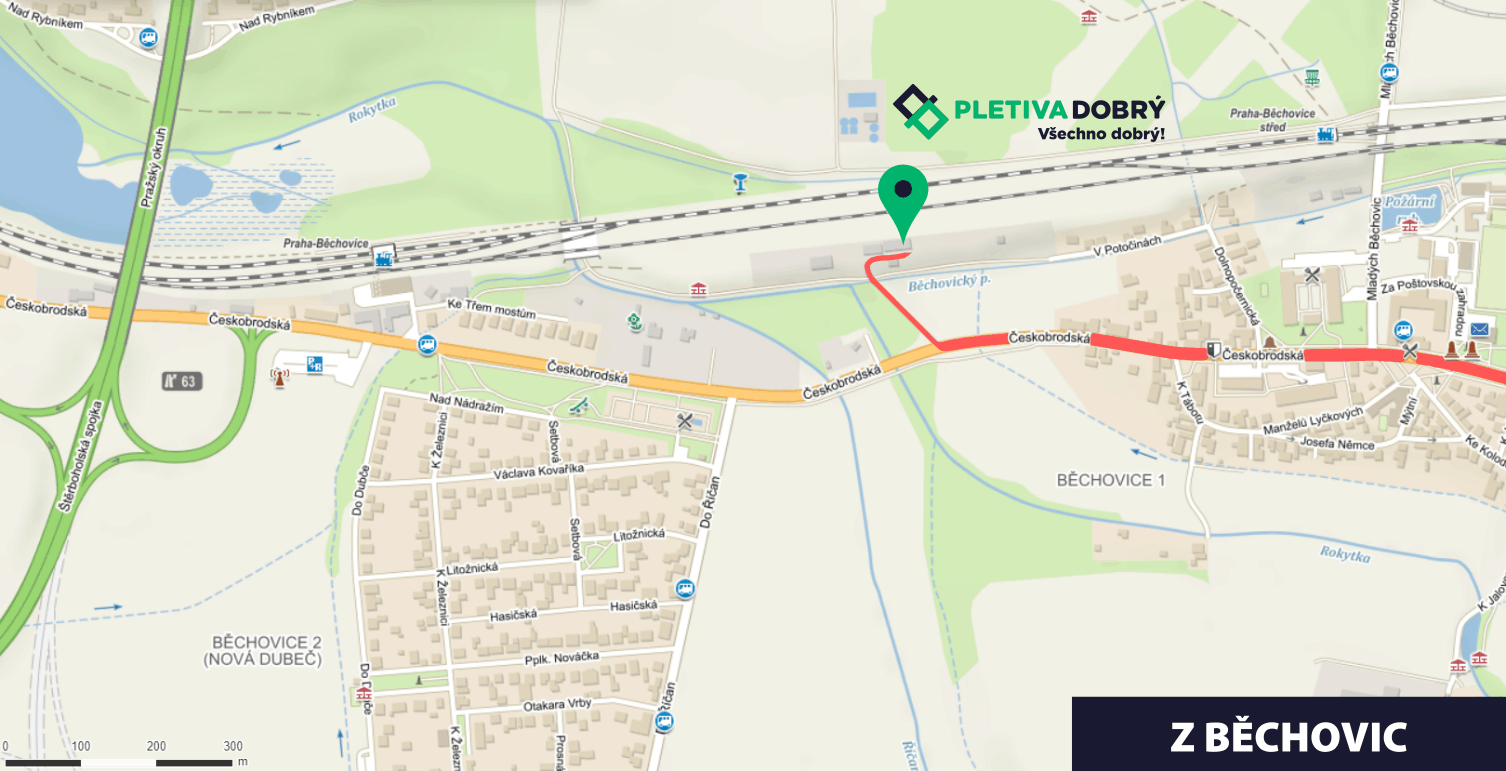 mapa – zakreslená trasa na pobočku Ploty Dobrý